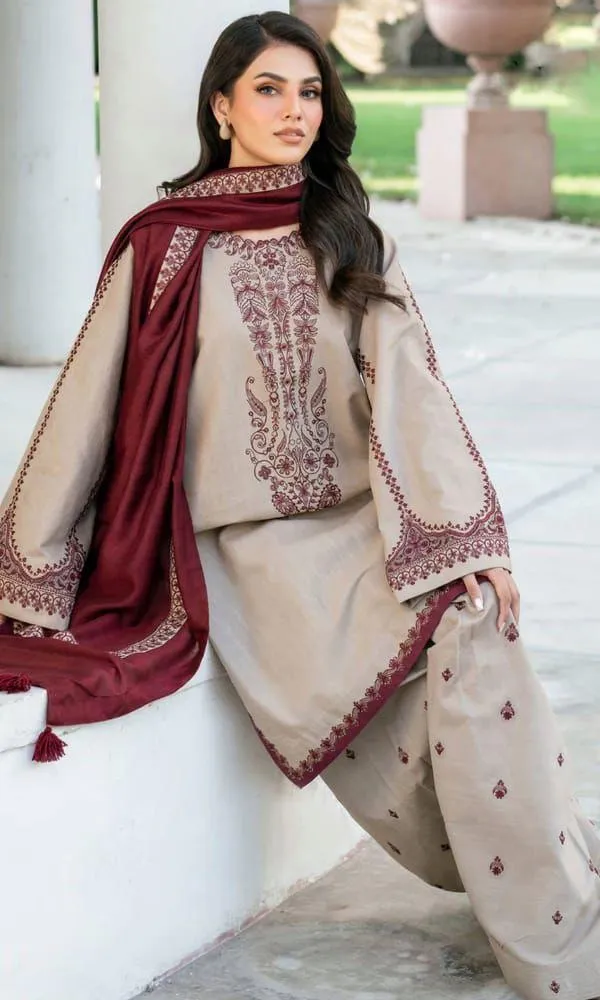 3 Pcs Women's Unstitched Embroidered Suit