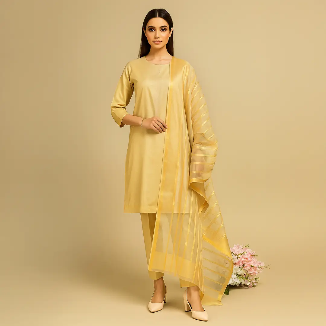 3 Pcs Women's Unstitched Plain Suit