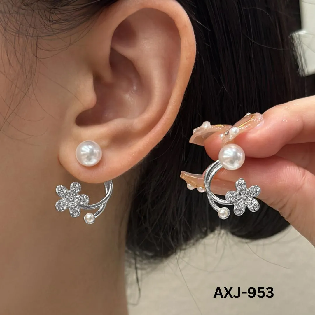 Flower Pearl Zircon Earrings Golden Silver Lightweight