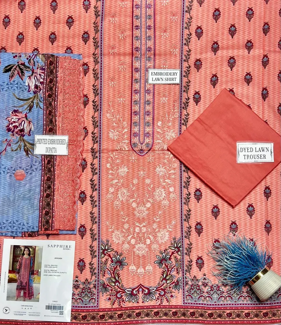 Peach Embroidered Lawn 3Pcs Set