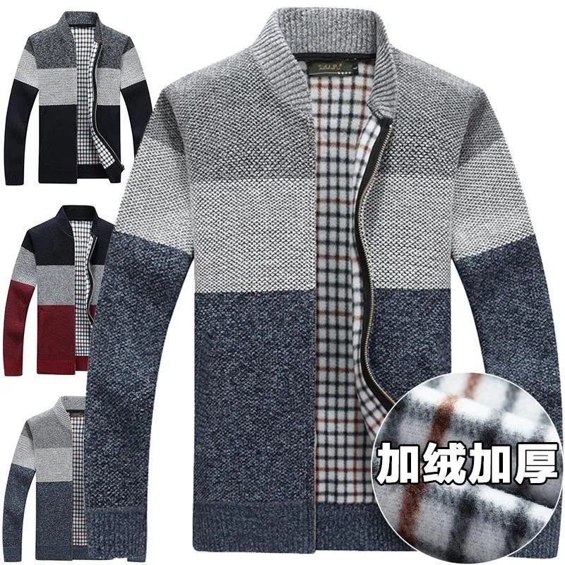 Men's Corduroy Cardigan Wine Red Collar Warm Layer