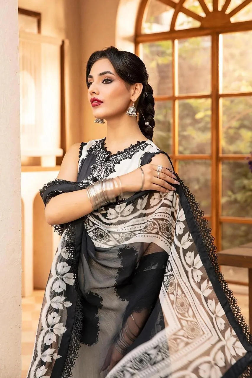 3-Piece Printed Karandi Suit Off-White Black