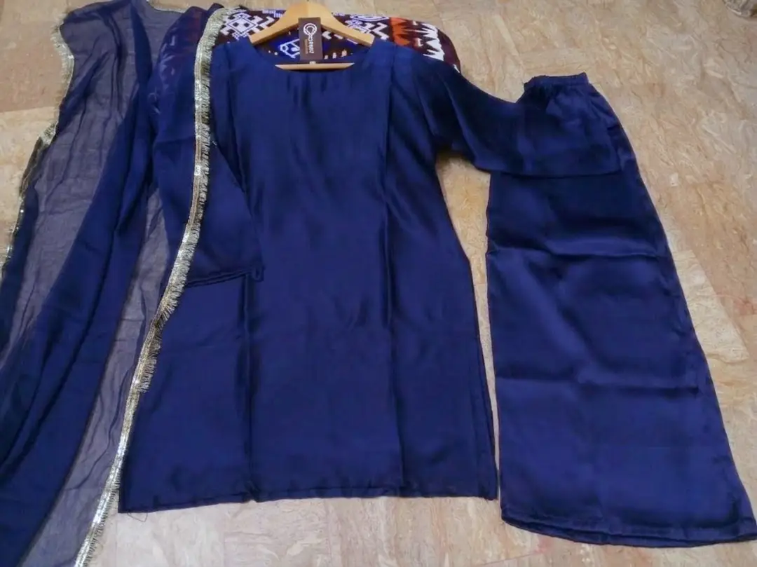 Women's Silk Long Flare Sharara Suit 3 Piece Set with Four Side Lace Work Chiffon Dupatta | Pakistani Party Wear Dress