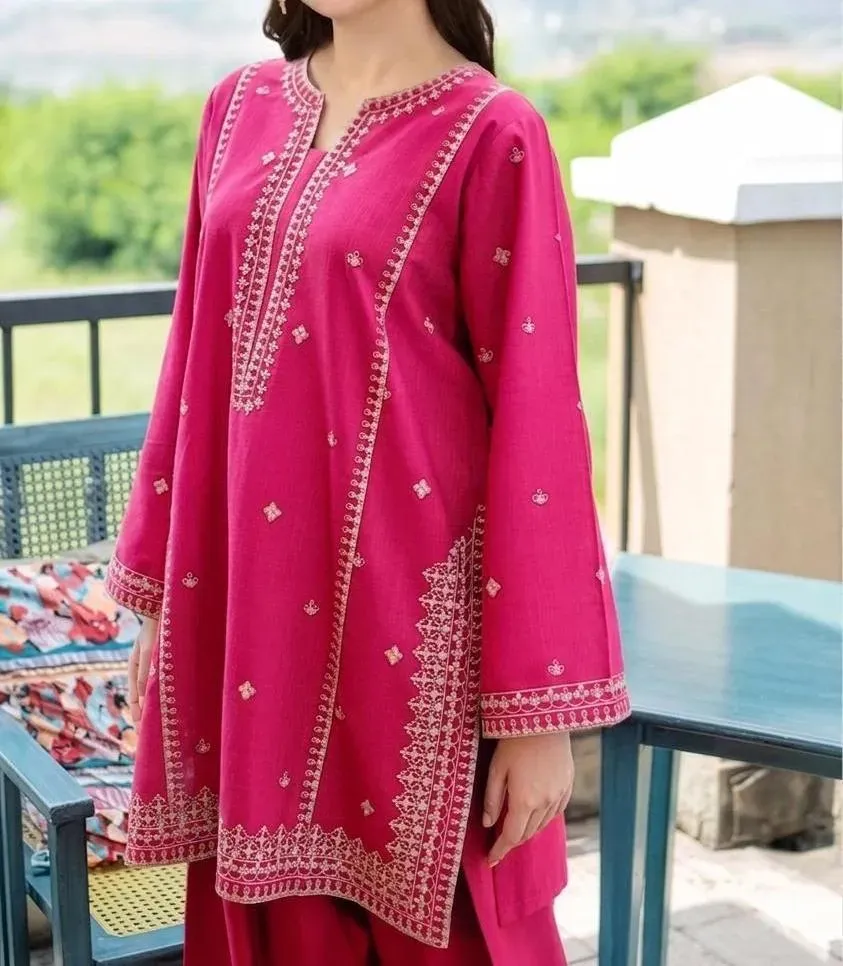 Pink Embroidered Lawn Shirt & Cotton Trouser Set