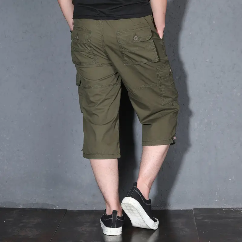 Men Khaki Multi Pocket Cropped Shorts Plus Size Summer