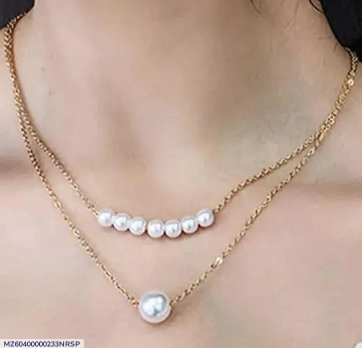 2 Layered Gold Plated Pearl Necklace for Women