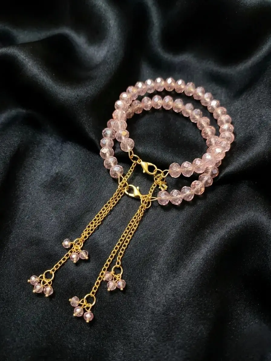 2 Pcs Modern Design Gold Plated Crystal Chain Bracelet