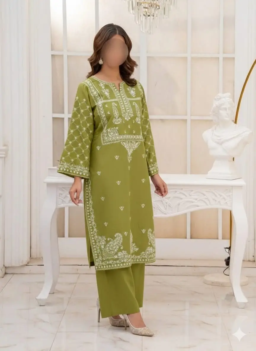 2 Pcs Women's Unstitched Embroidered Suit