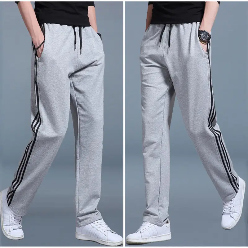 Men Loose Fit Sweatpants Gray Black Striped Plus Size Spring Summer
