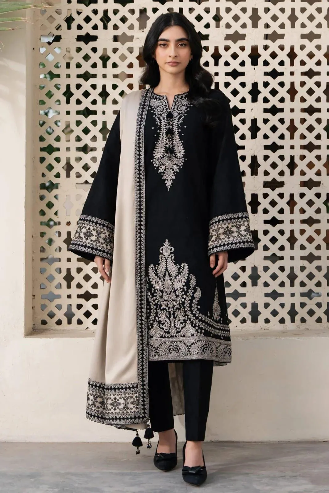 Black Embroidered 3-Piece Lawn Suit for Women