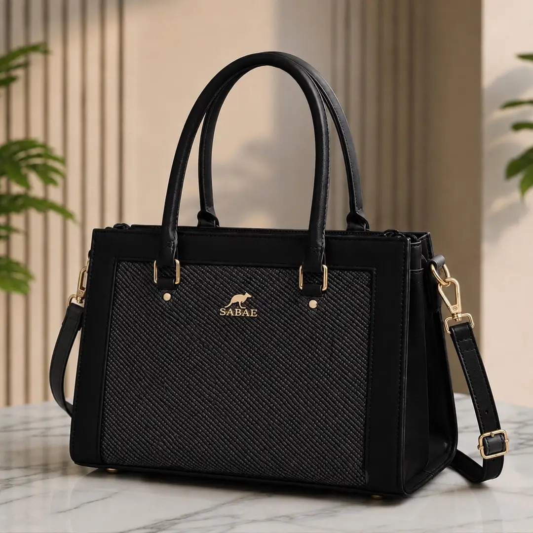 Premium Women's Structured Handbag| Rexine Top HandleShoulder Bag | Black