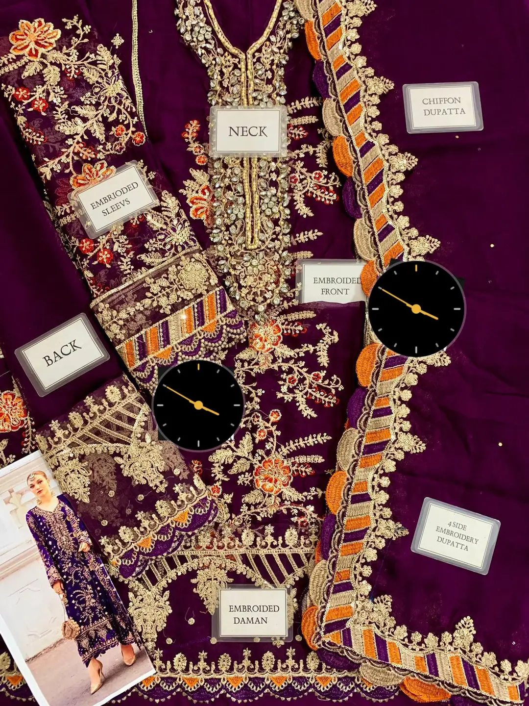 Designer Chiffon Embroidered Suit 3 Piece | Hand Embellished Sequins Work Wedding & Party Wear with Satin Silk Trouser