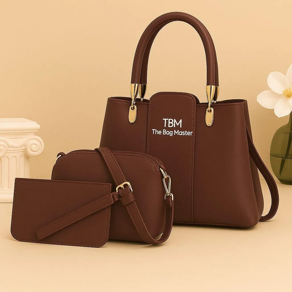 TBM 3-Piece Brown Rexine Handbag Set for Women