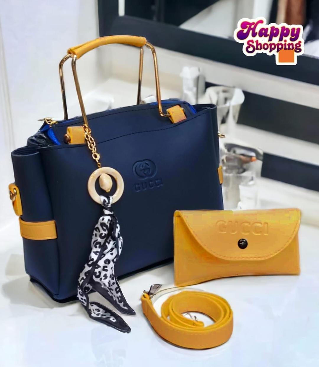 Navy Blue Handbag Set with Mustard Yellow Wallet