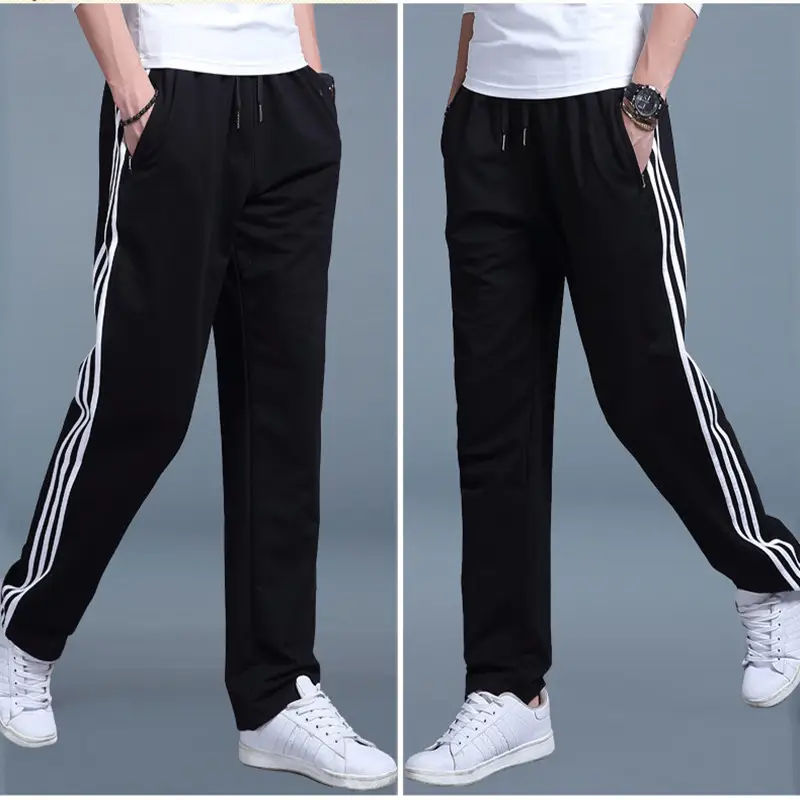 Men Loose Fit Sweatpants Gray Black Striped Plus Size Spring Summer
