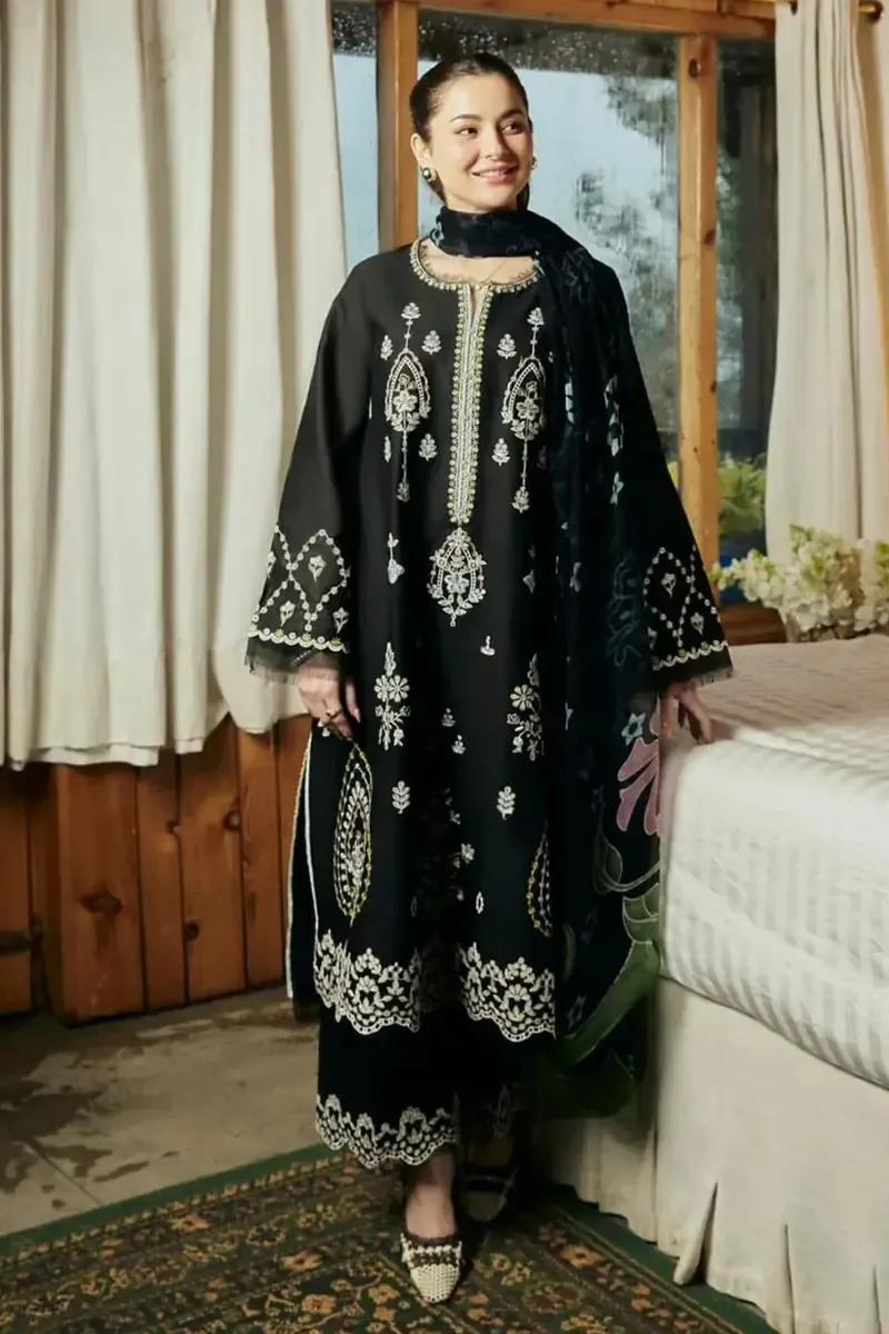Black Embroidered Lawn 3Pcs Set for Women