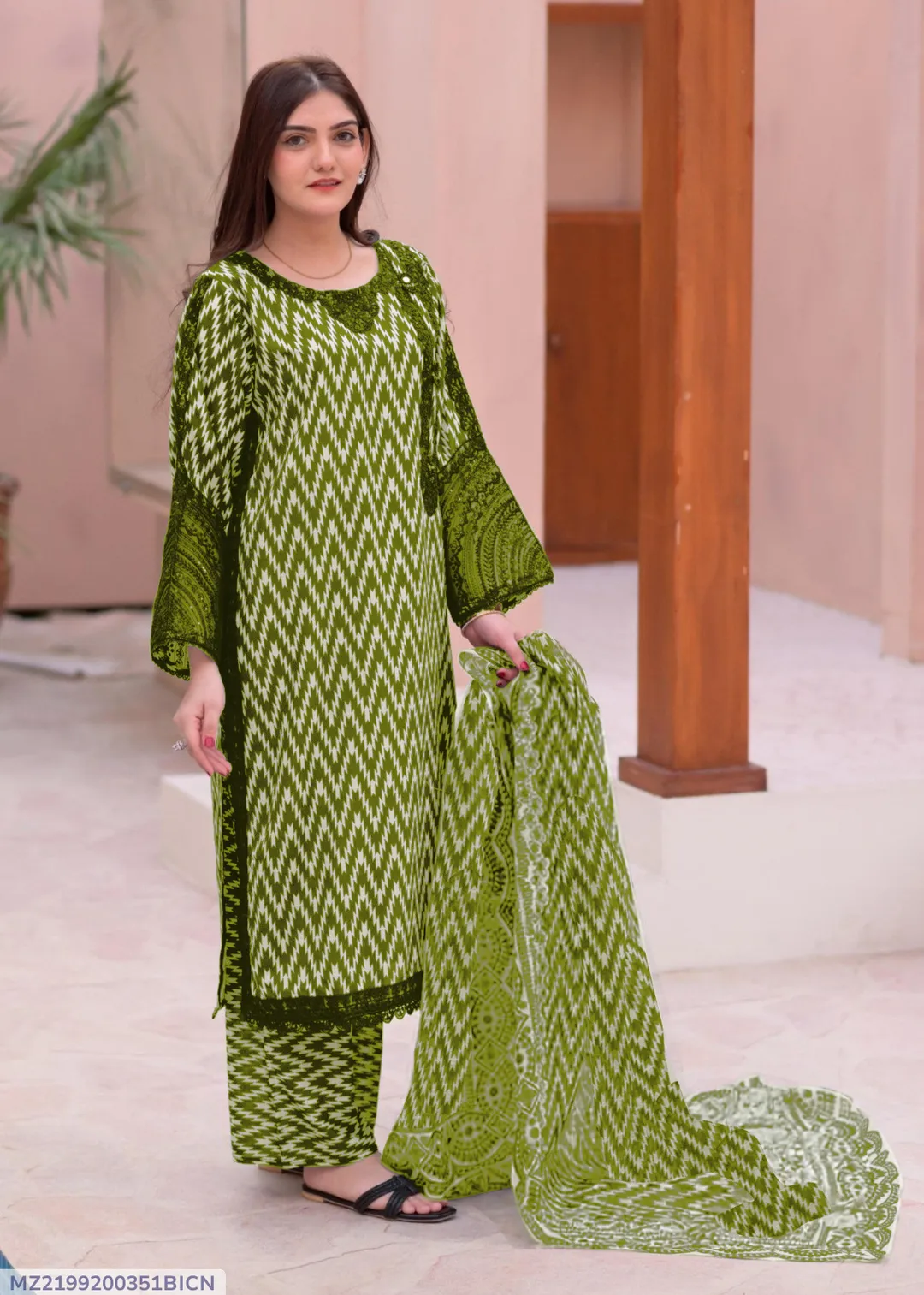 3 Pcs Women's Stitched Lawn Printed Suit